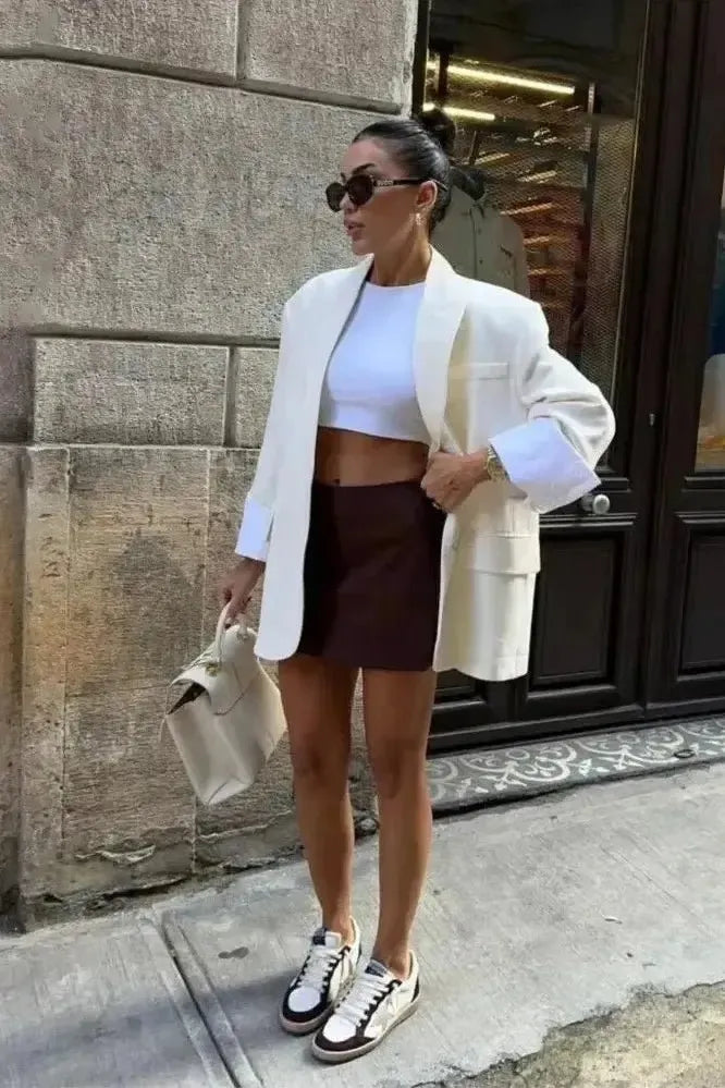 Relaxed Tailored Blazer with Open Front and Structured Fit