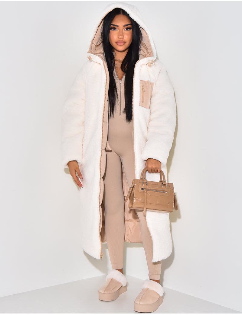 Long Hooded Sherpa Lined Puffer Coat for Cozy Winter Warmth