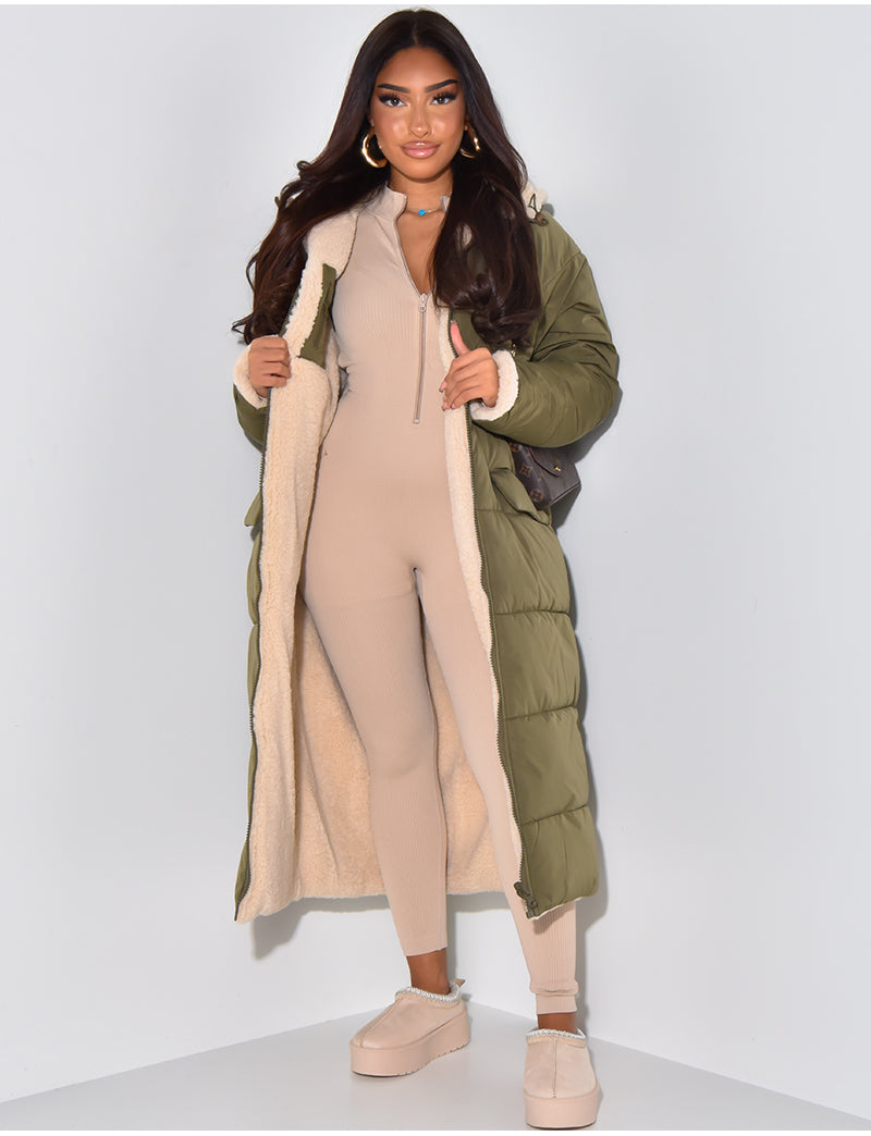 Long Hooded Sherpa Lined Puffer Coat for Cozy Winter Warmth