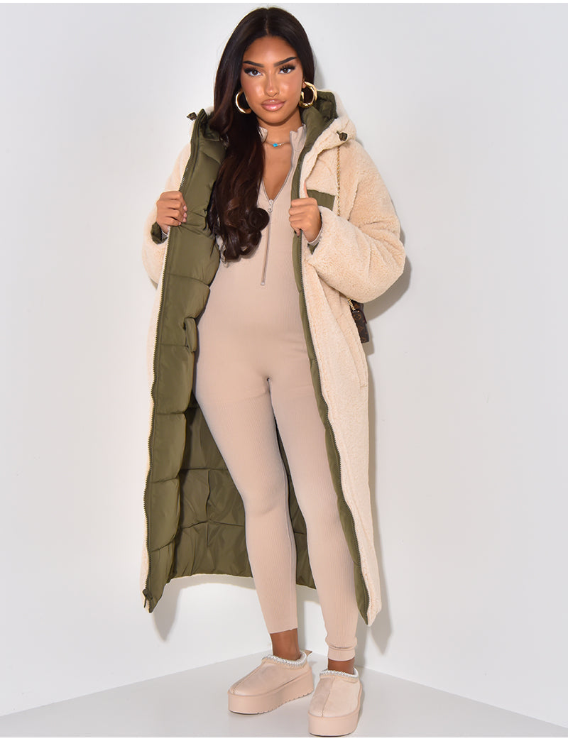 Long Hooded Sherpa Lined Puffer Coat for Cozy Winter Warmth