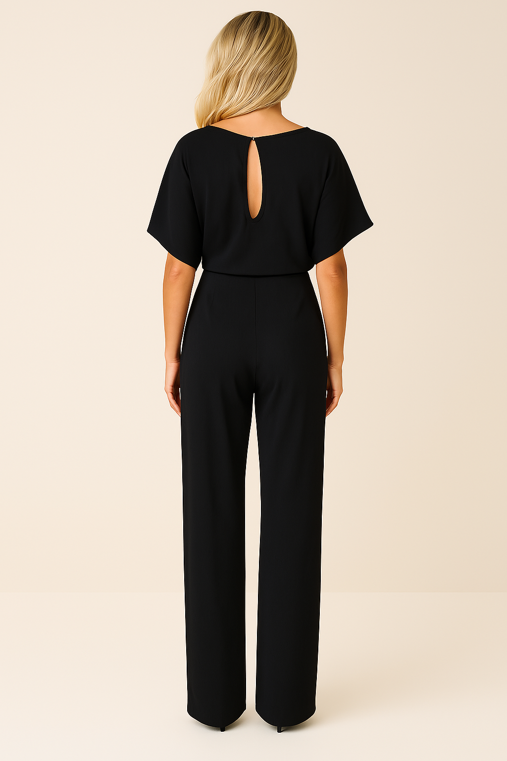 Women’s Short-Sleeve Belted Wide-Leg Jumpsuit