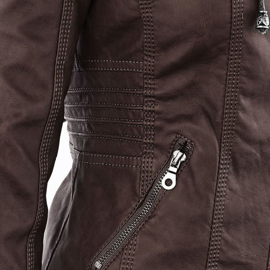 Faux Leather Hooded Moto Jacket