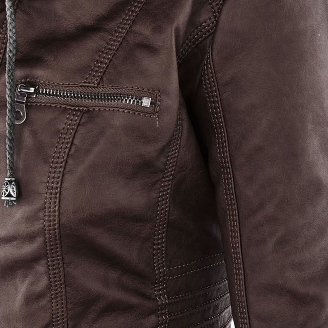 Faux Leather Hooded Moto Jacket