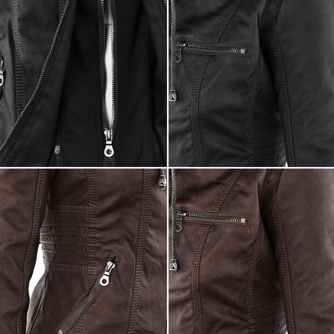 Faux Leather Hooded Moto Jacket