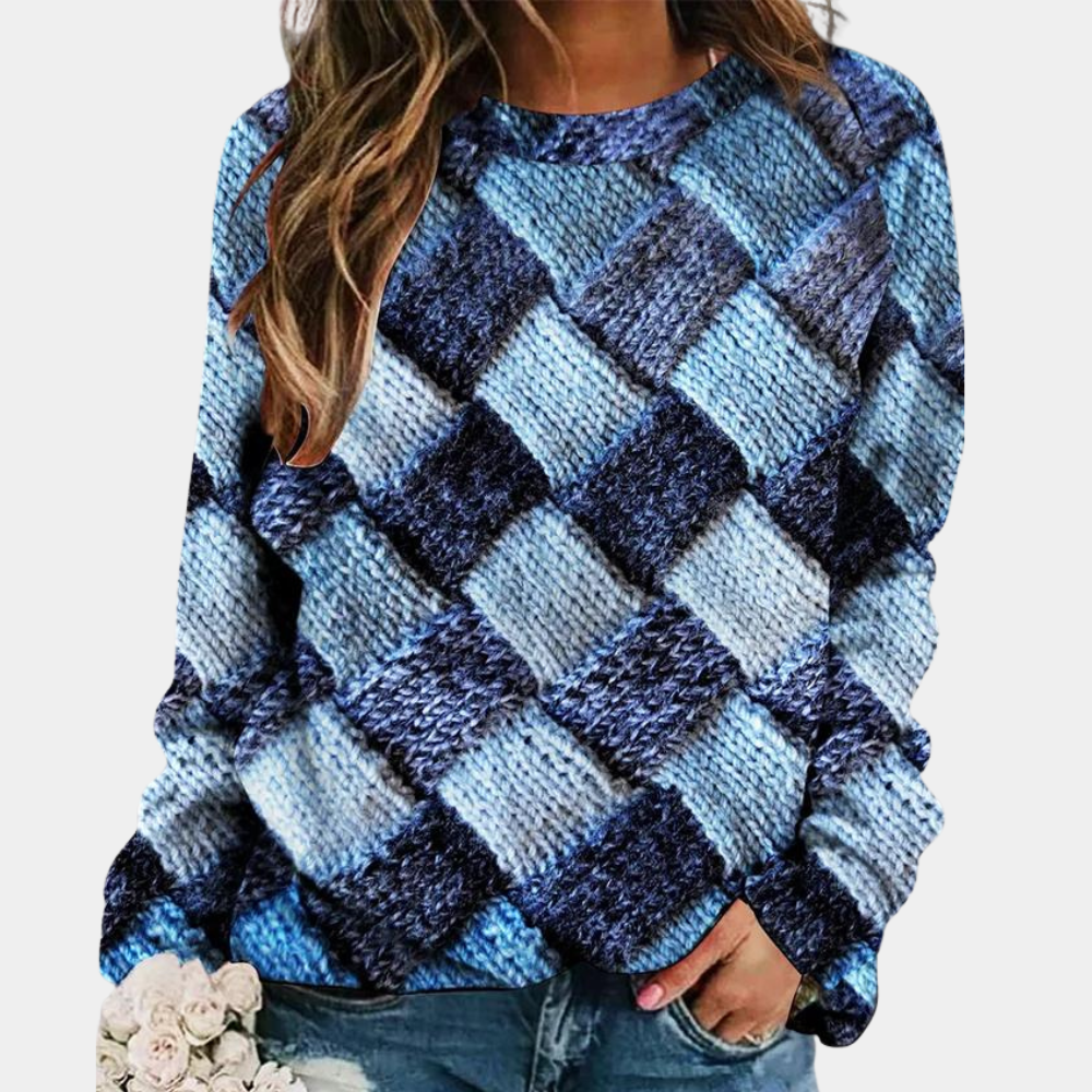 Multicolor Patchwork Knit Long Sleeve Top for Casual Wear