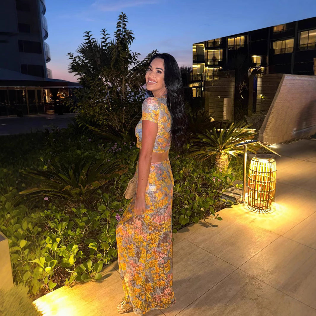 Floral Mesh Bodycon Maxi Dress