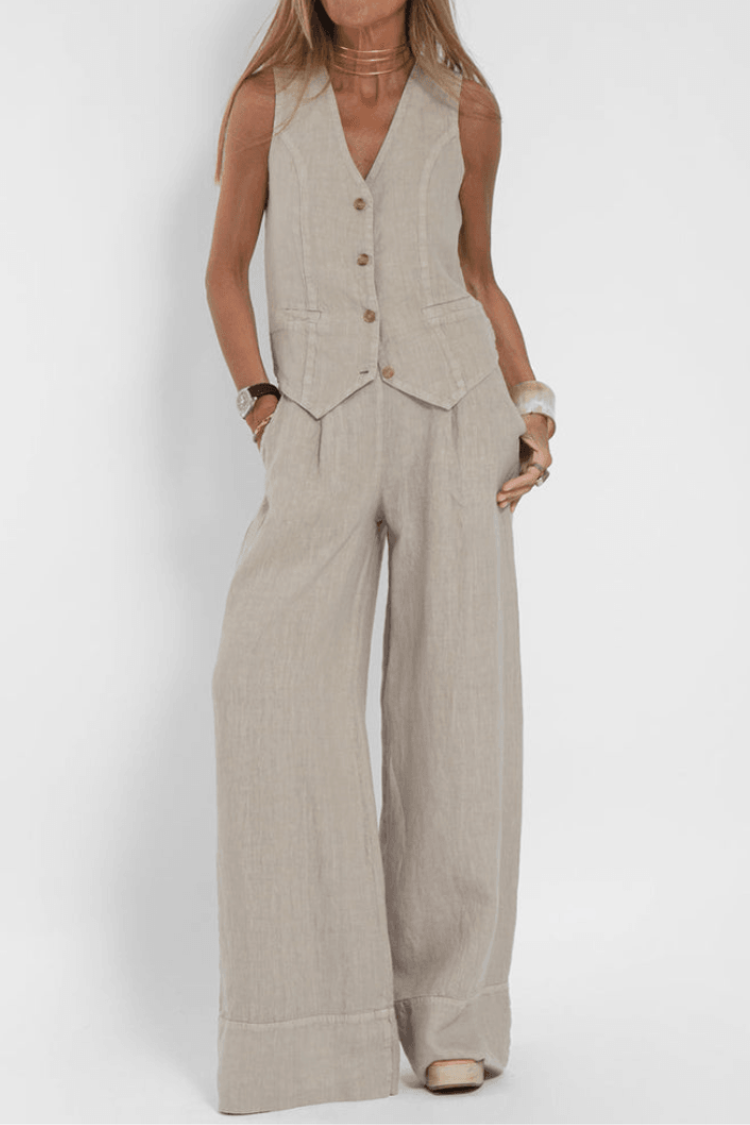 Chic Two-Piece Vest and Wide-Leg Pants Set for Effortless Style