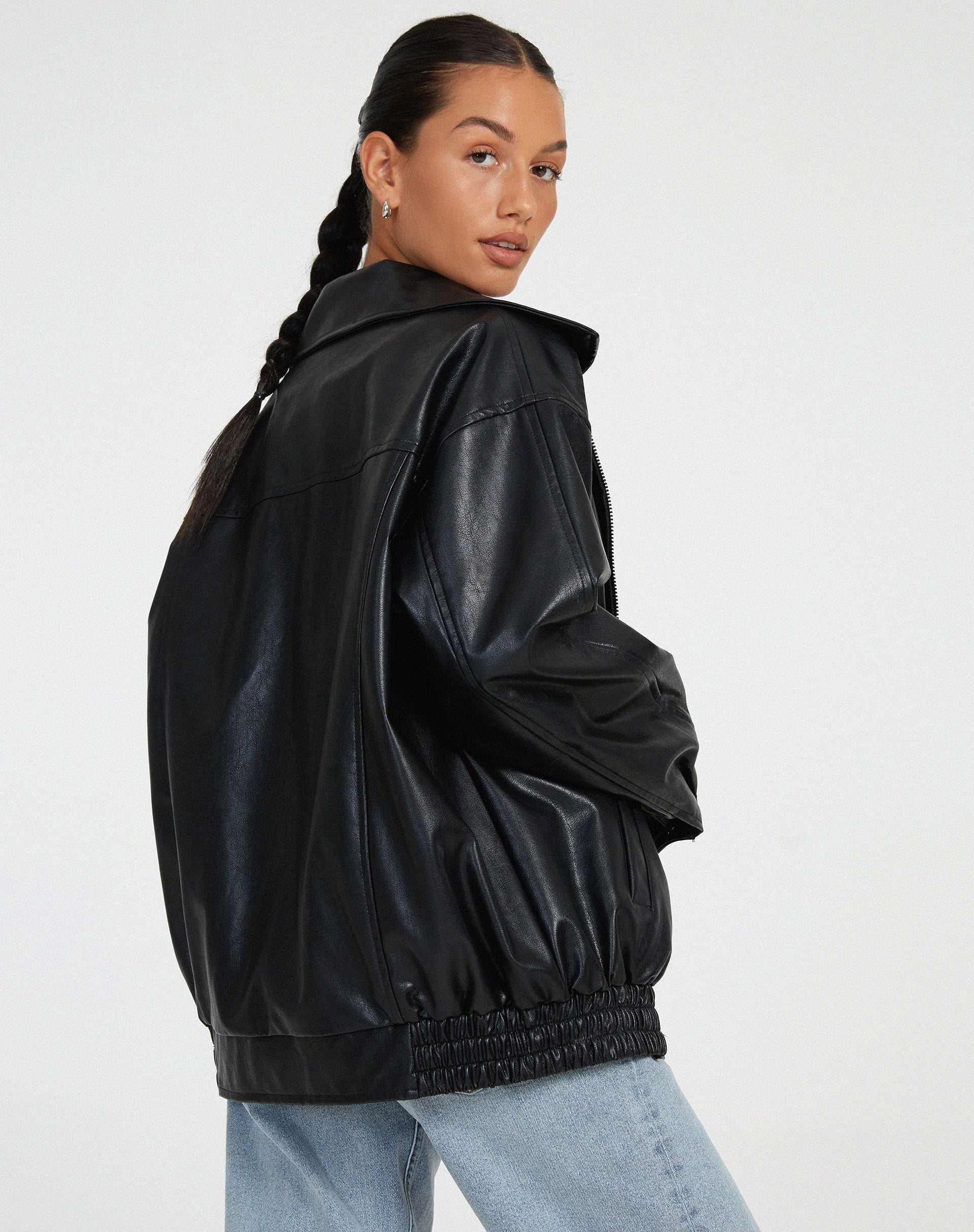 Women’s Oversized Faux Leather Bomber Jacket
