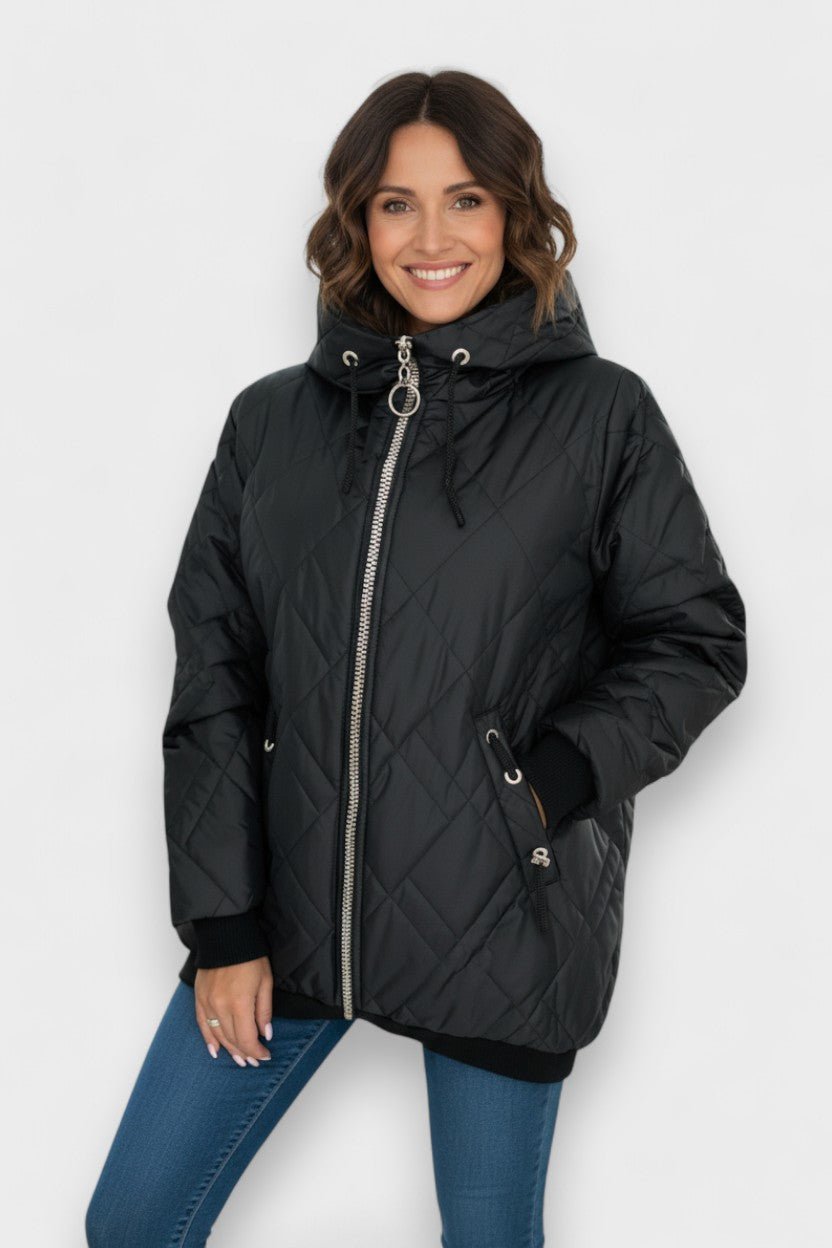 Quilted Hooded Zip Front Puffer Jacket