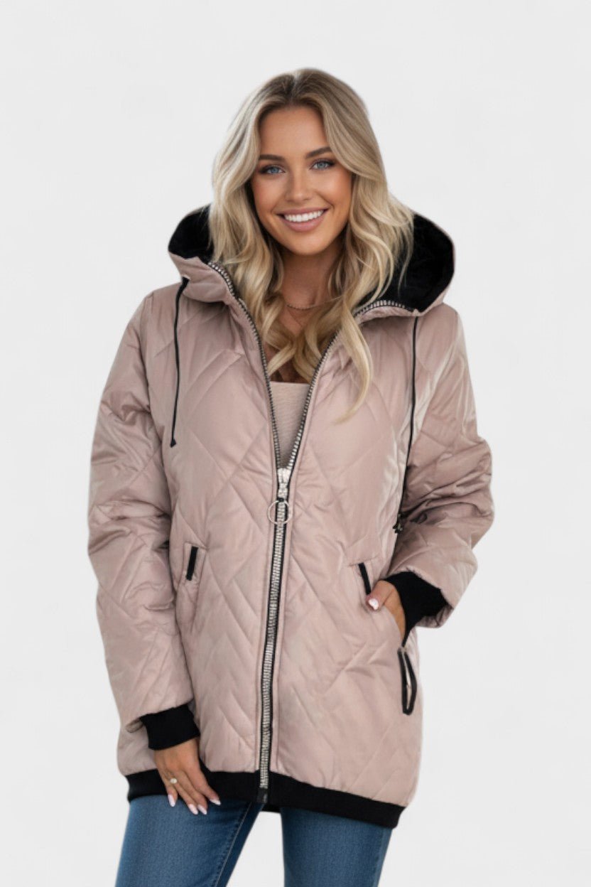 Quilted Hooded Zip Front Puffer Jacket