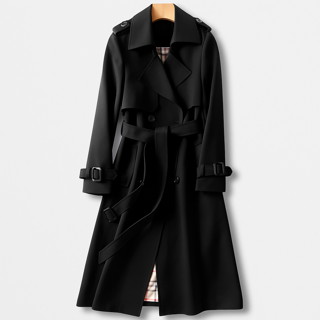 Women’s Long Double-Breasted Belted Trench Coat