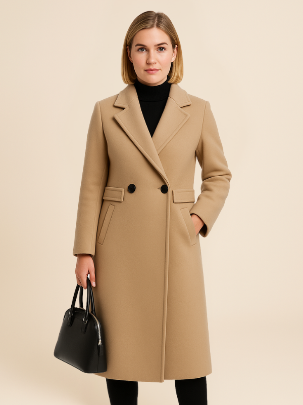 Elegant Double-Breasted Wool Blend Coat