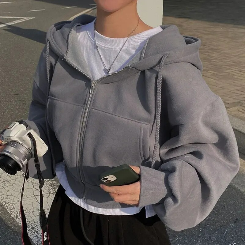 Oversized Fleece Zip-Up Hoodie Jacket