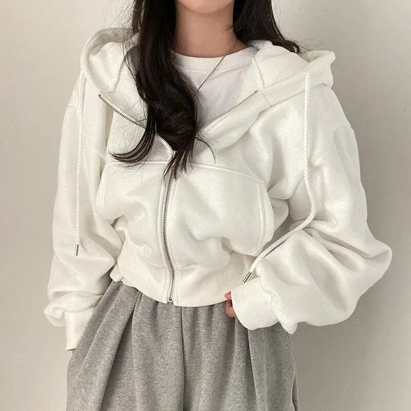 Oversized Fleece Zip-Up Hoodie Jacket