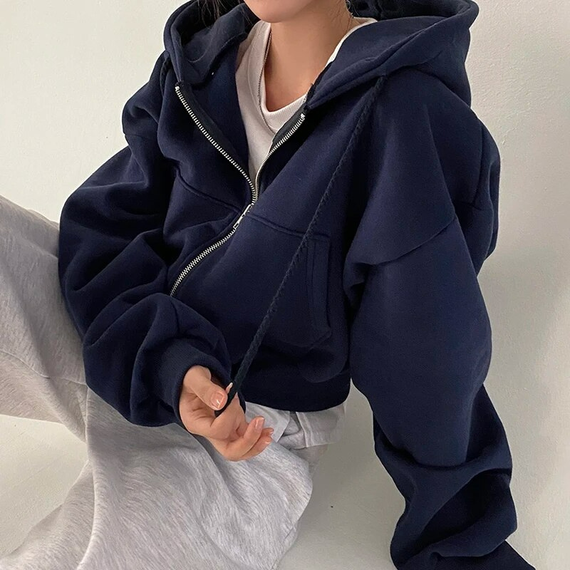 Oversized Fleece Zip-Up Hoodie Jacket