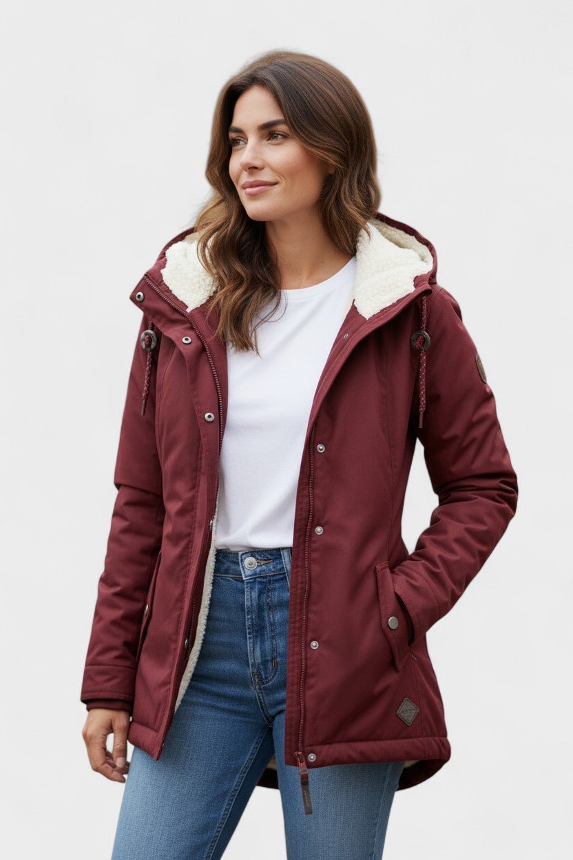Insulated Hooded Parka Jacket with Zip Front and Fleece Lining