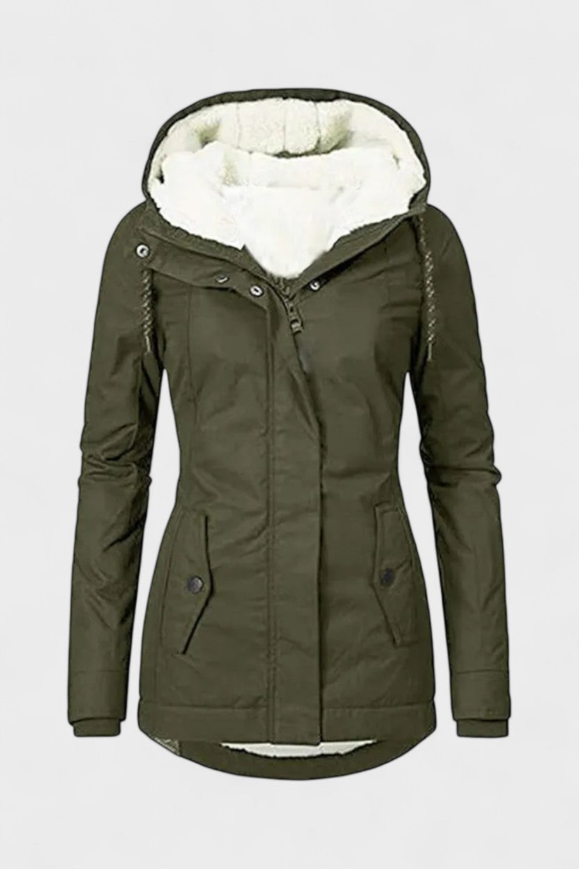 Insulated Hooded Parka Jacket with Zip Front and Fleece Lining