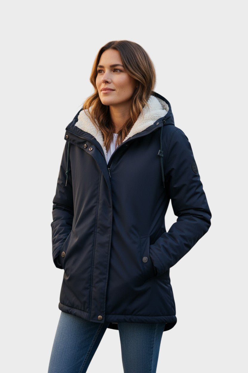 Insulated Hooded Parka Jacket with Zip Front and Fleece Lining