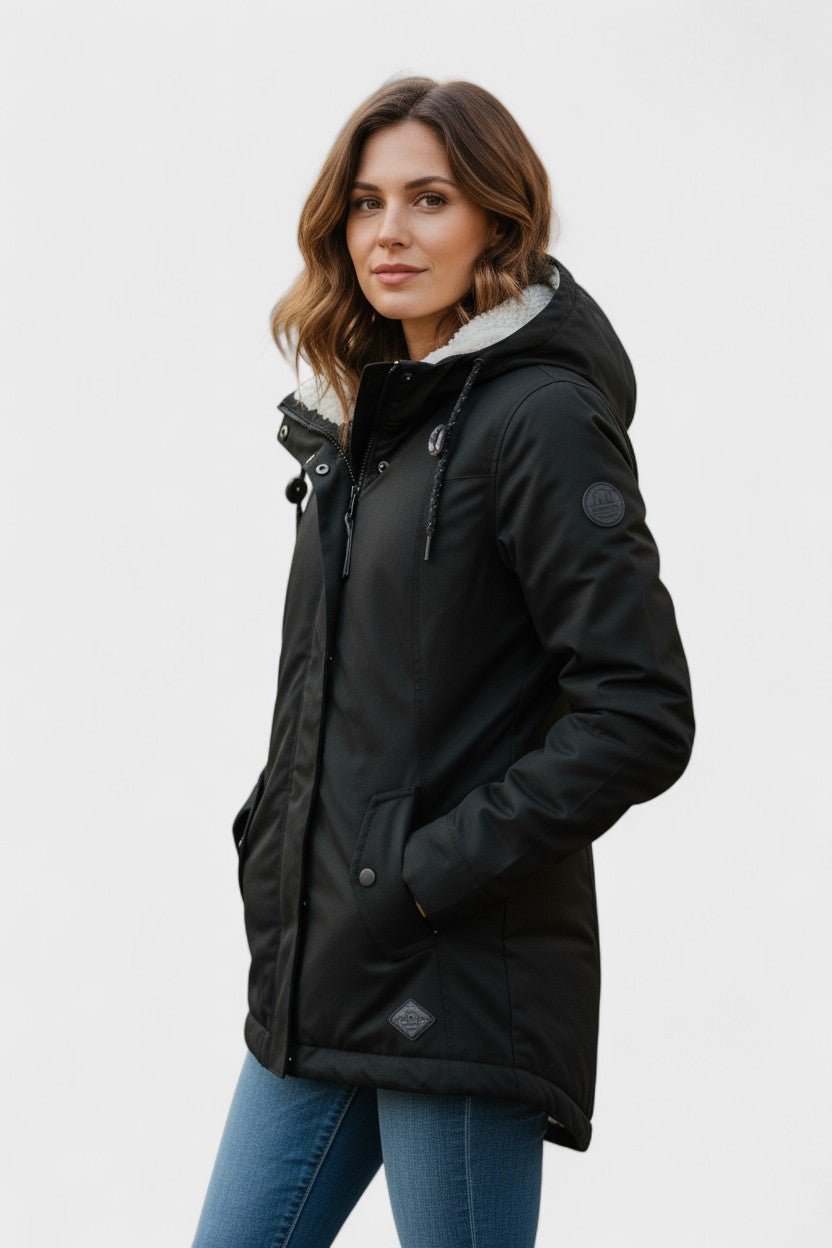 Insulated Hooded Parka Jacket with Zip Front and Fleece Lining