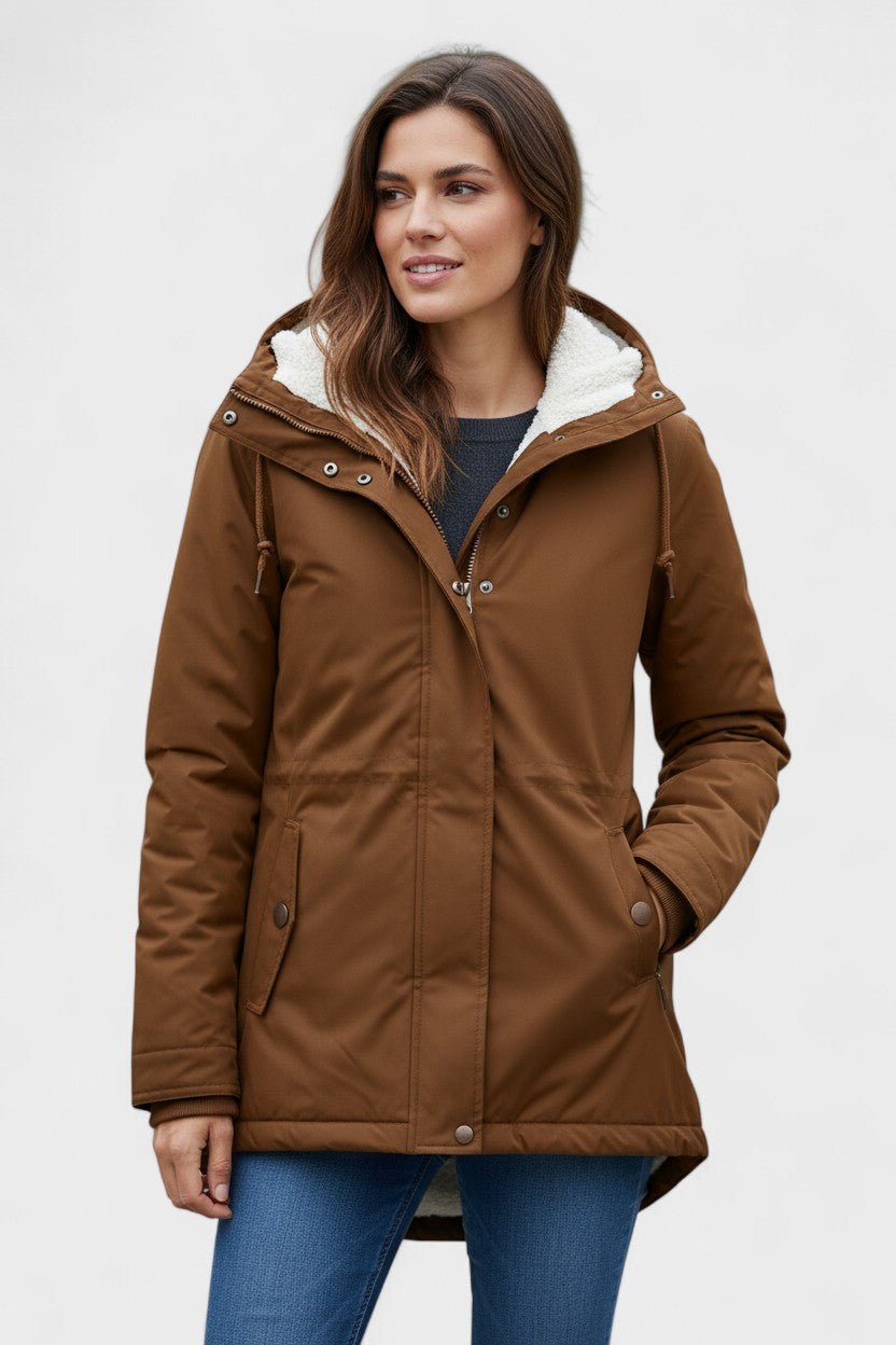 Insulated Hooded Parka Jacket with Zip Front and Fleece Lining