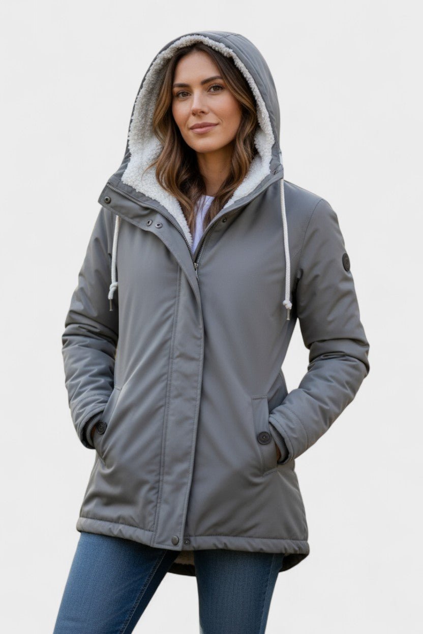 Insulated Hooded Parka Jacket with Zip Front and Fleece Lining