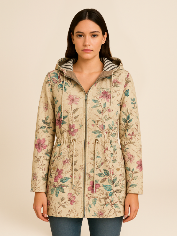 Floral Print Fleece-Lined Hooded Jacket
