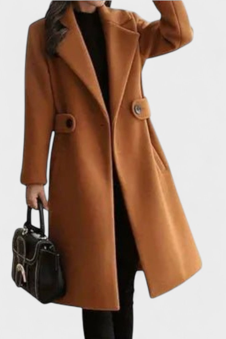 Tailored Wool Blend Coat with Belted Waist and Notched Lapel