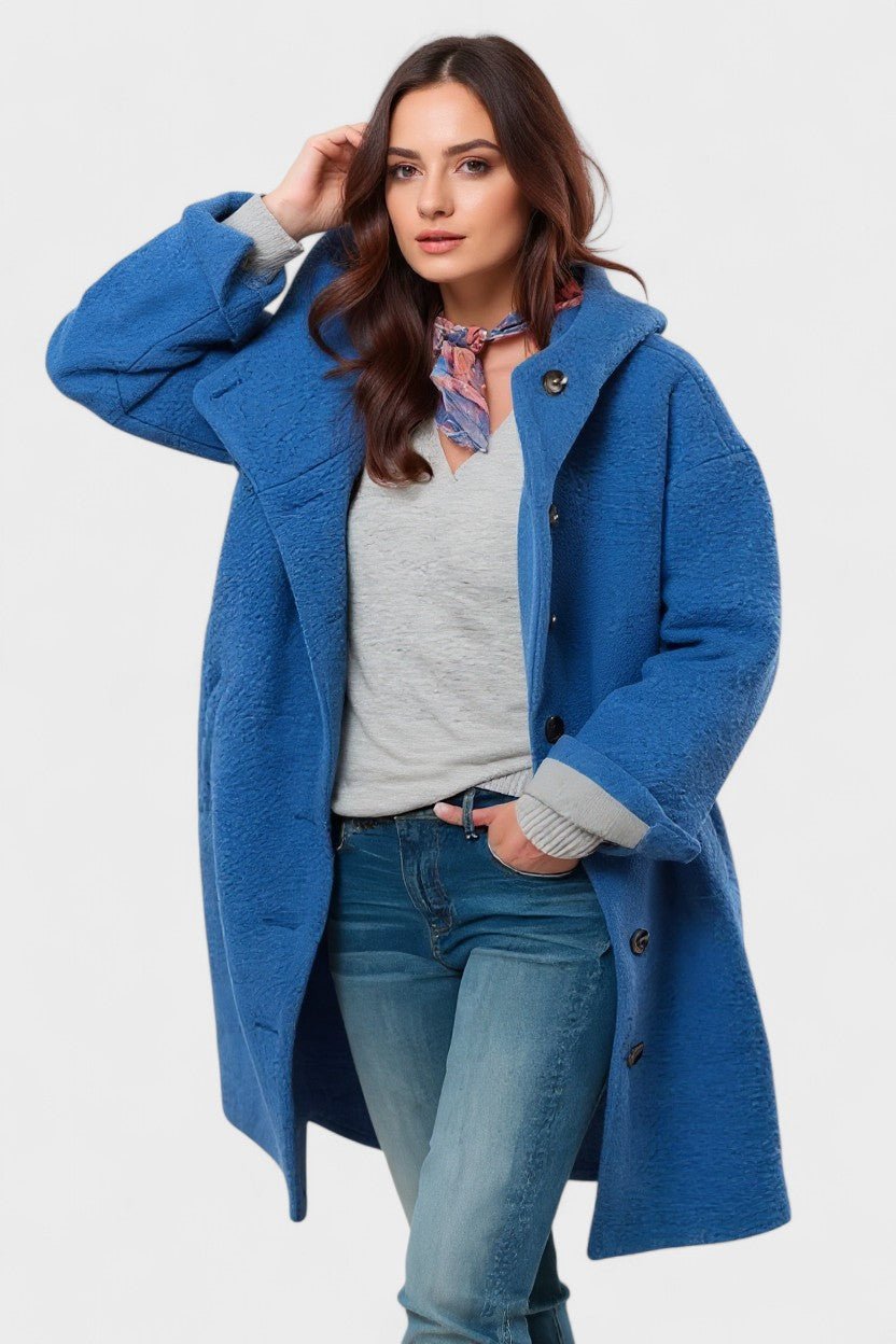 Button Front Hooded Mid-Length Winter Coat