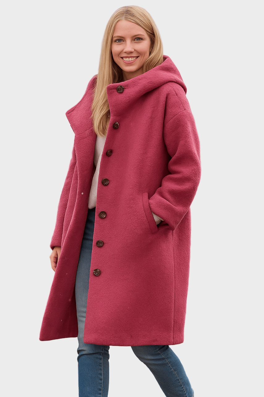 Button Front Hooded Mid-Length Winter Coat