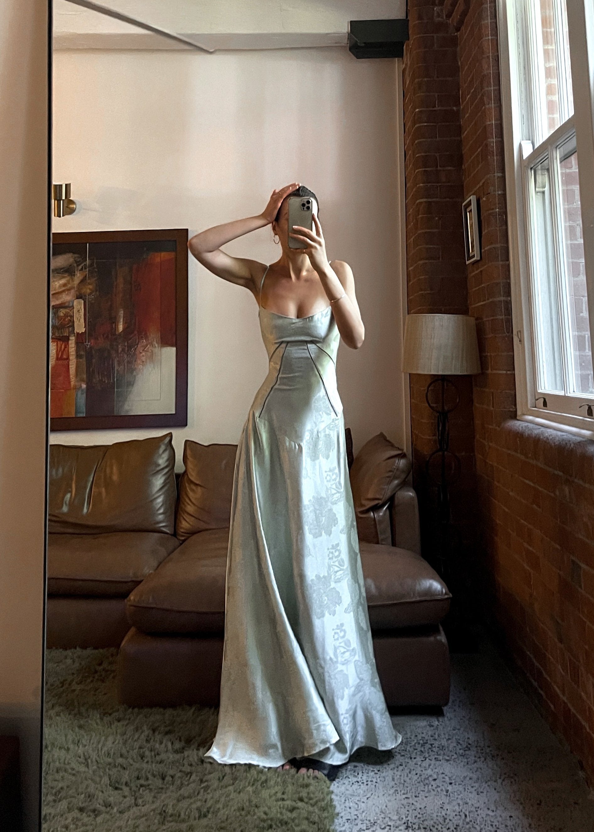 Satin Corset-Back Maxi Dress with Cowl Neck