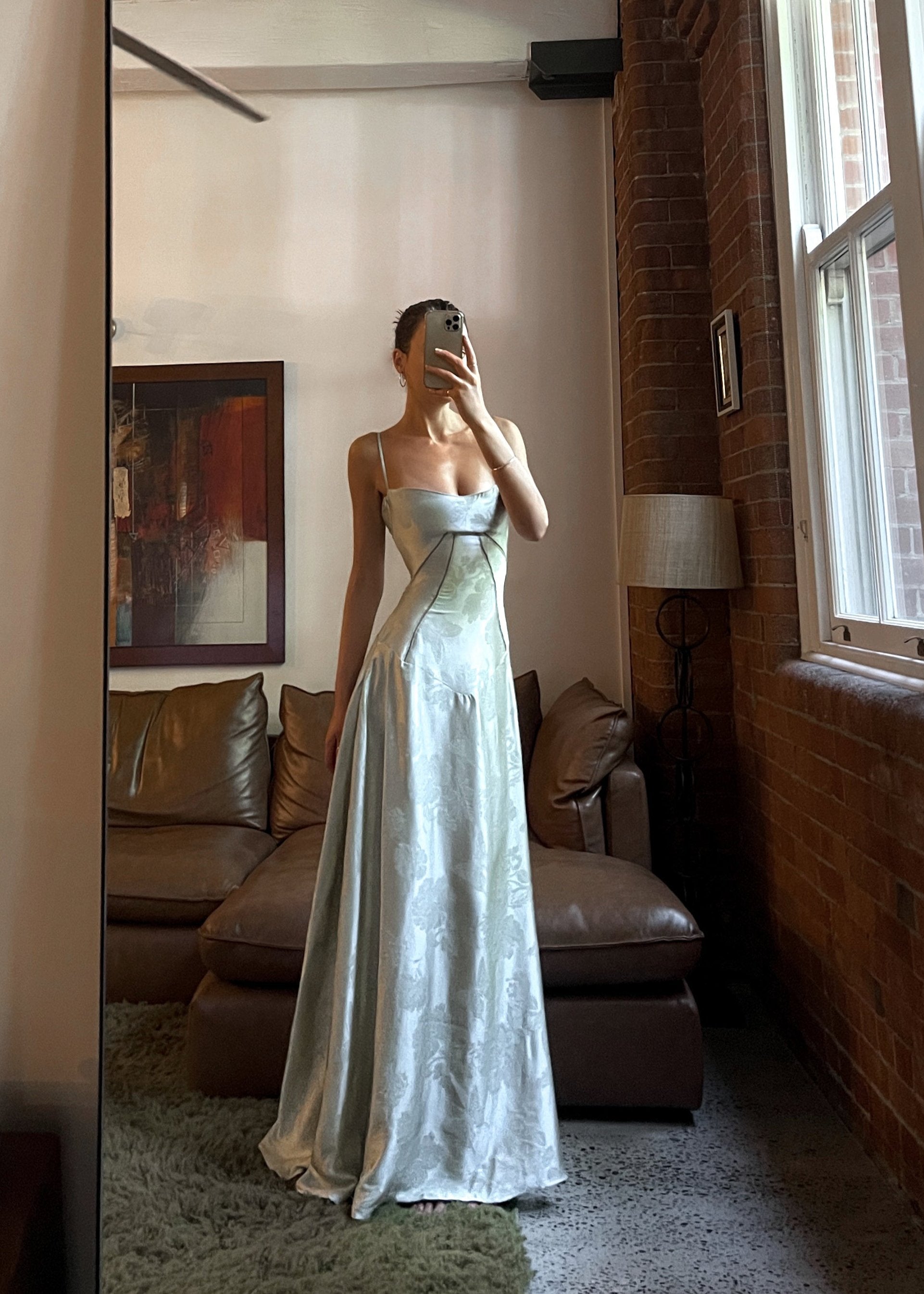 Satin Corset-Back Maxi Dress with Cowl Neck