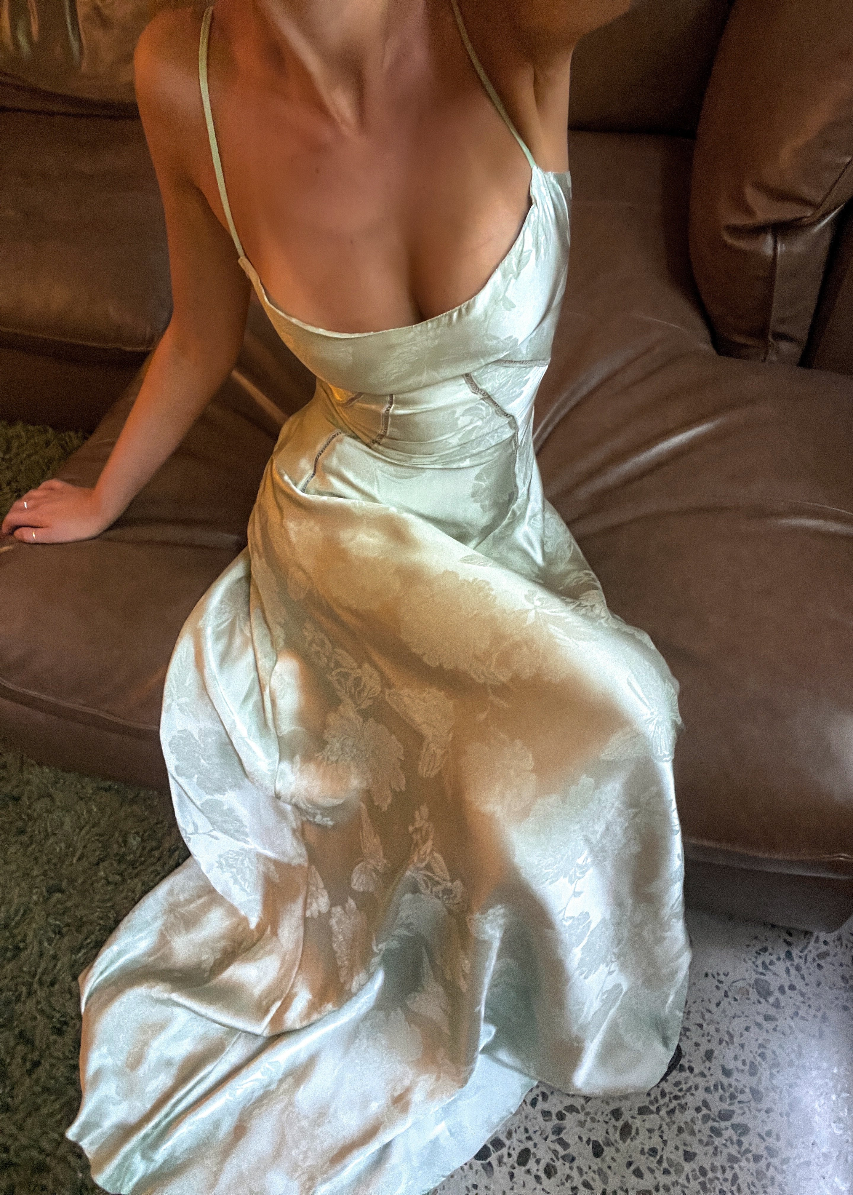 Satin Corset-Back Maxi Dress with Cowl Neck