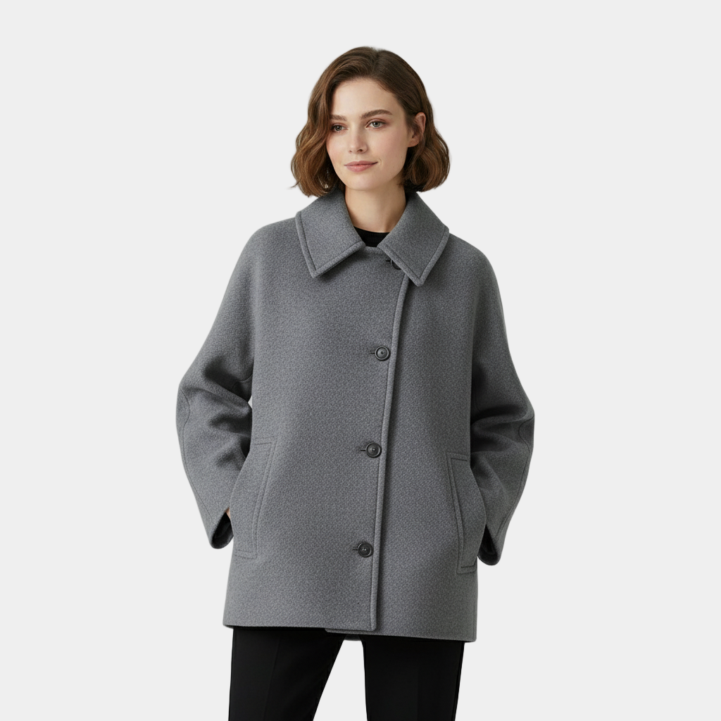 Women’s Minimalist Wool Blend Short Coat with Button Front