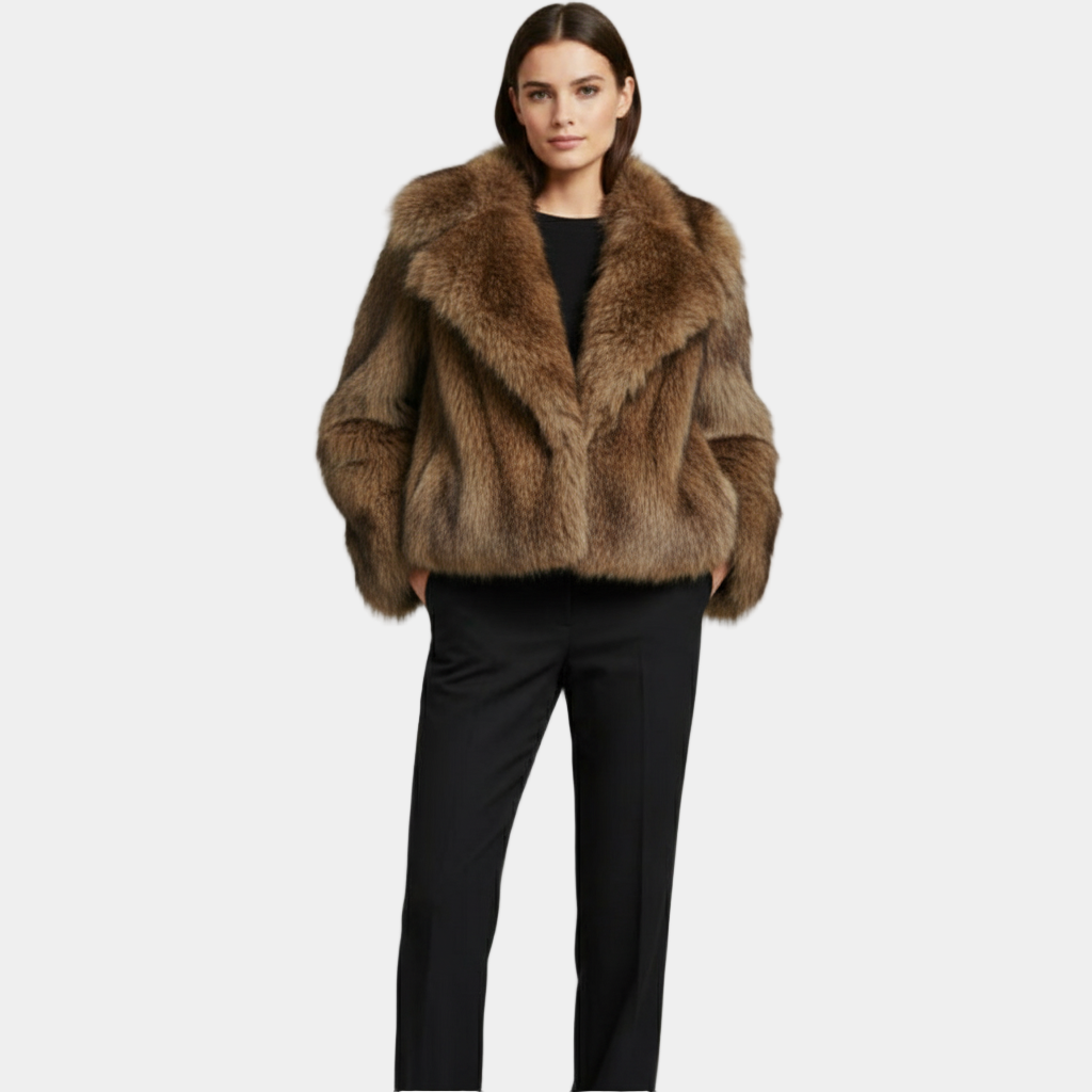 Women’s Luxury Faux Fur Jacket with Wide Collar