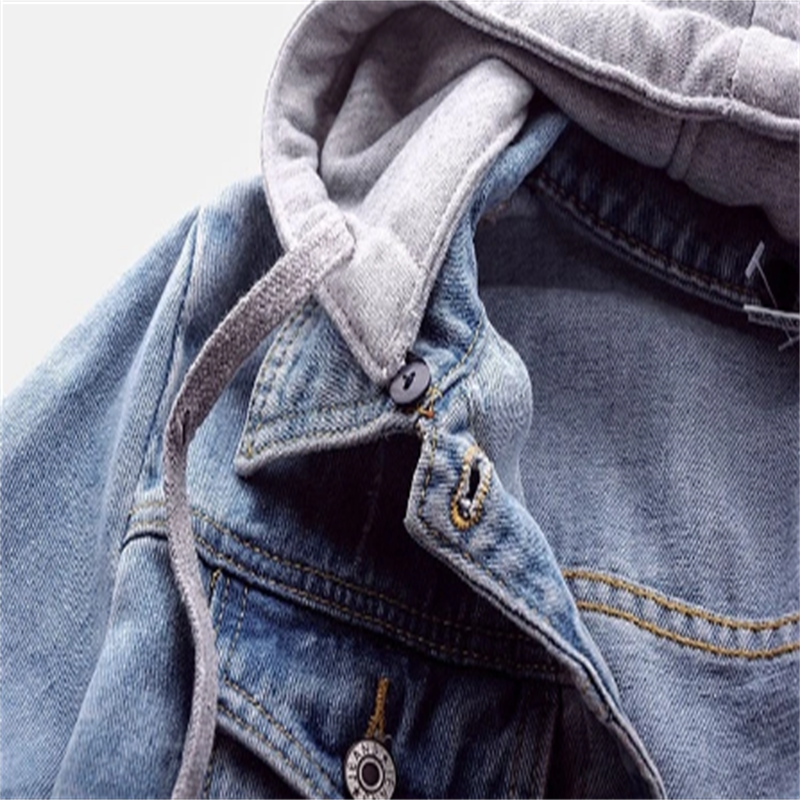 Casual Denim Jacket with Attached Hoodie