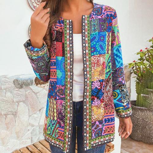 Boho Patchwork Print Open Front Jacket