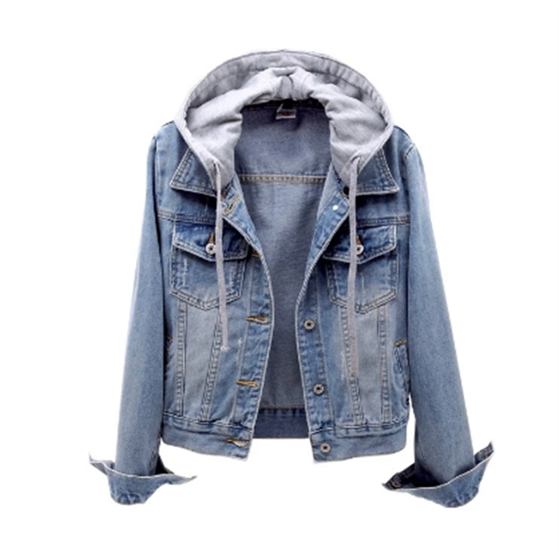 Casual Denim Jacket with Attached Hoodie