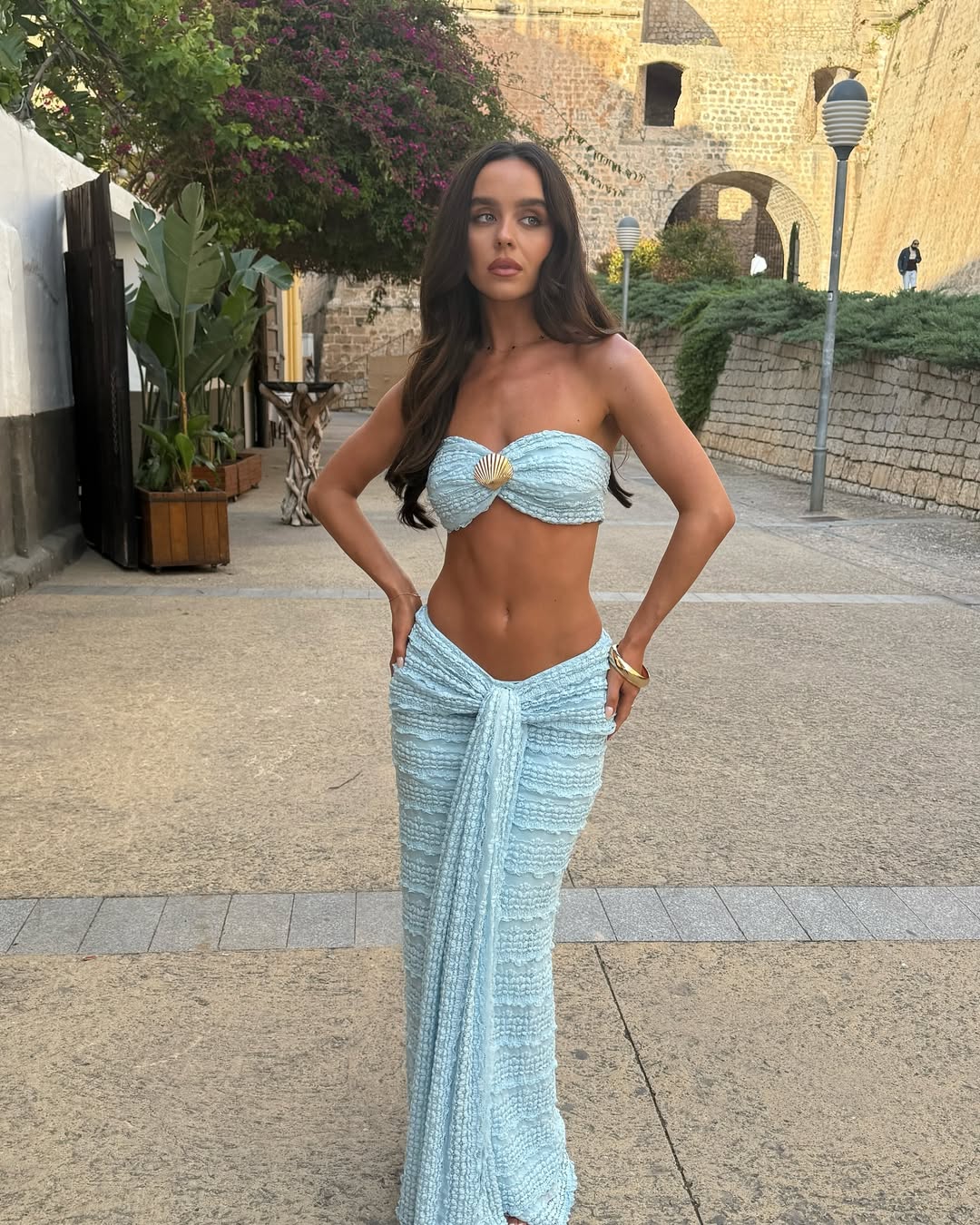 Textured Bandeau Crop Top and Wide-Leg Pants Set