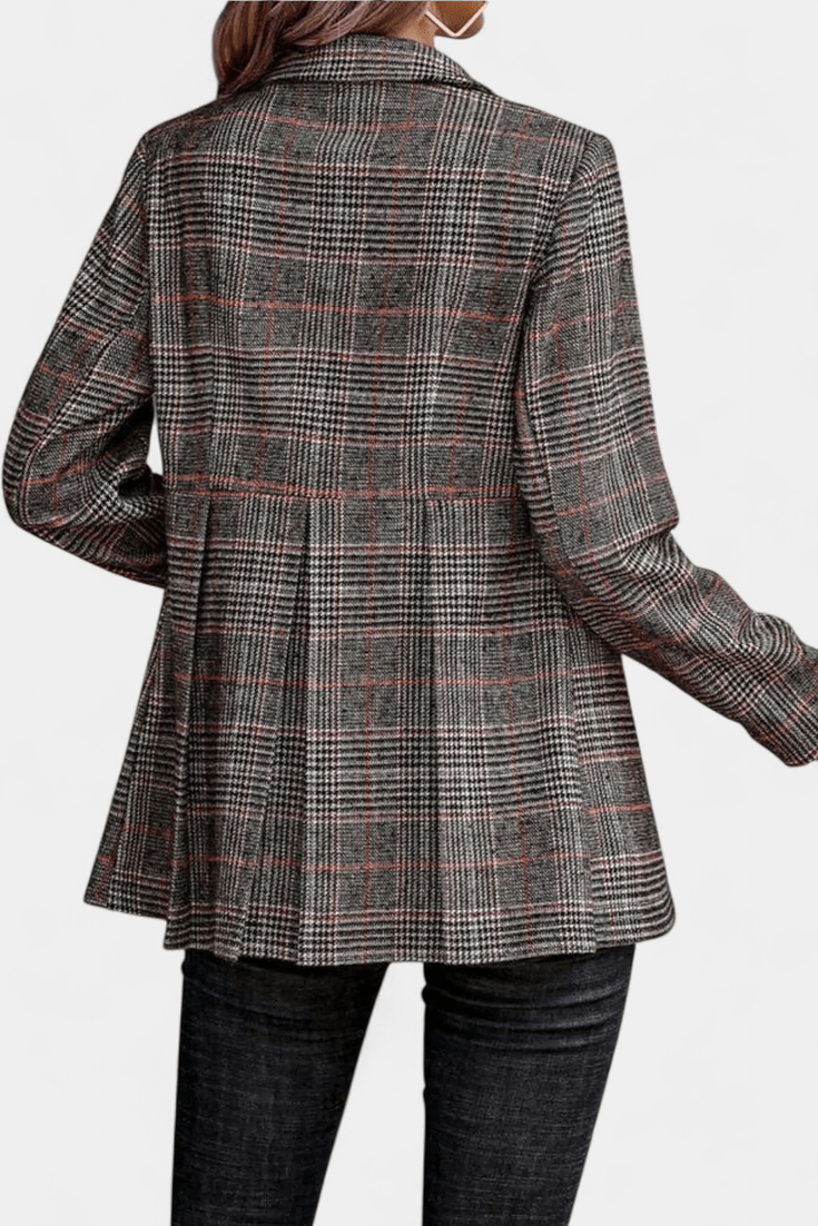 Tailored Plaid Blazer with Button Front and Structured Fit