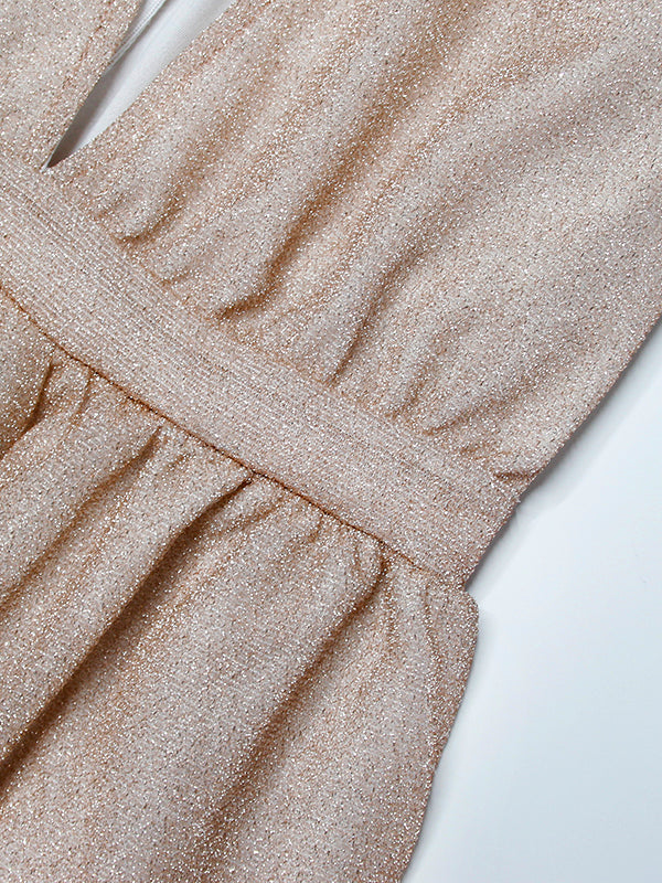 Elegant Shimmer Long Sleeve Maxi Dress with Belted Waist