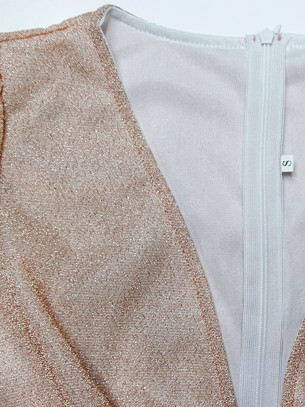 Shimmer Long Sleeve Maxi Dress with Wrap Waist