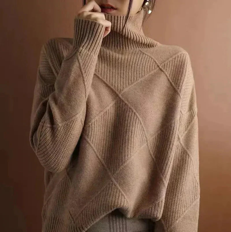 Textured Turtleneck Knit Sweater for Elegant Everyday Comfort