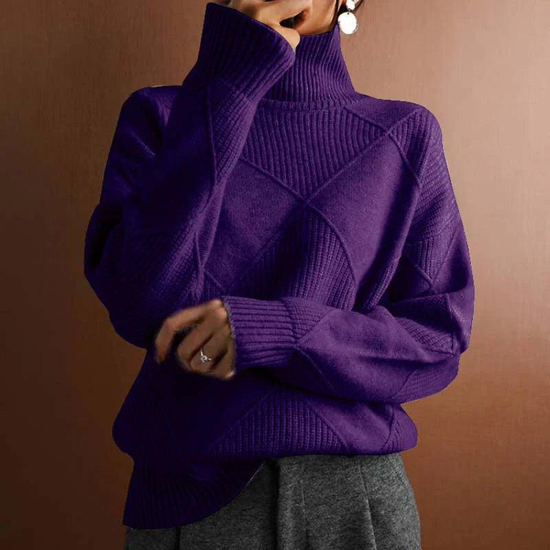 Textured Turtleneck Knit Sweater for Elegant Everyday Comfort