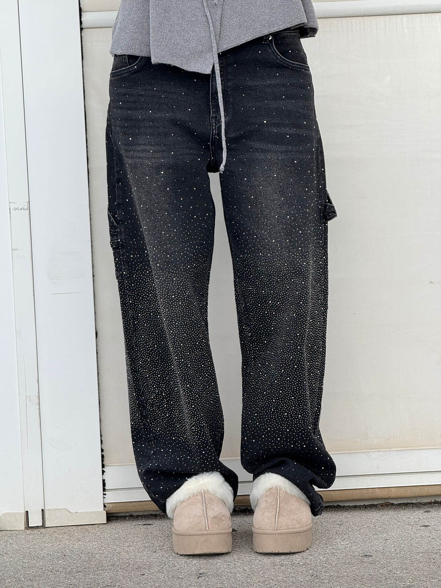 High-Waisted Relaxed Fit Paint-Splatter Jeans
