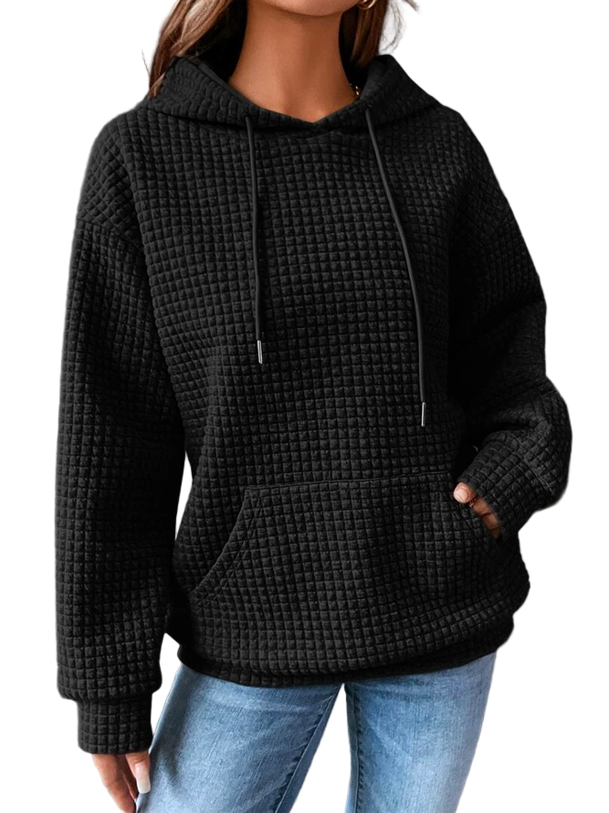 Soft Waffle-Knit Drawstring Hooded Pullover