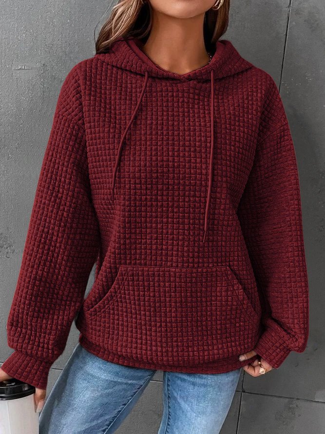 Soft Waffle-Knit Drawstring Hooded Pullover