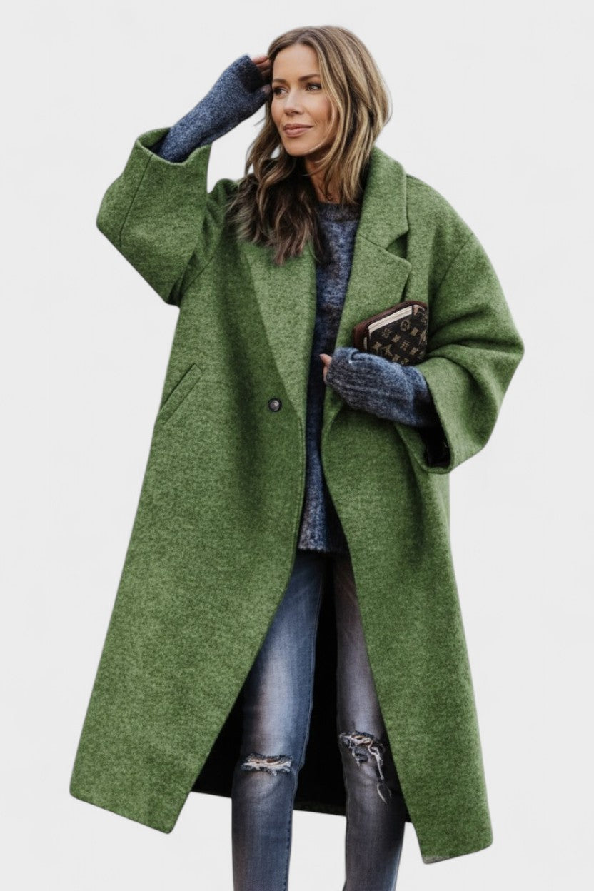 Oversized Plaid Wool Blend Coat with Button Front and Longline Fit
