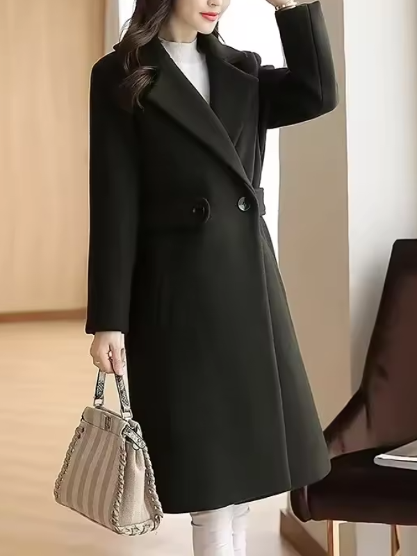 Elegant Double-Breasted Wool Blend Coat