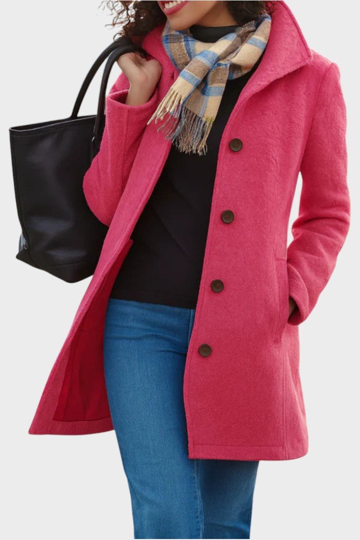 Classic Tailored Wool Blend Coat with Button Front and Pockets