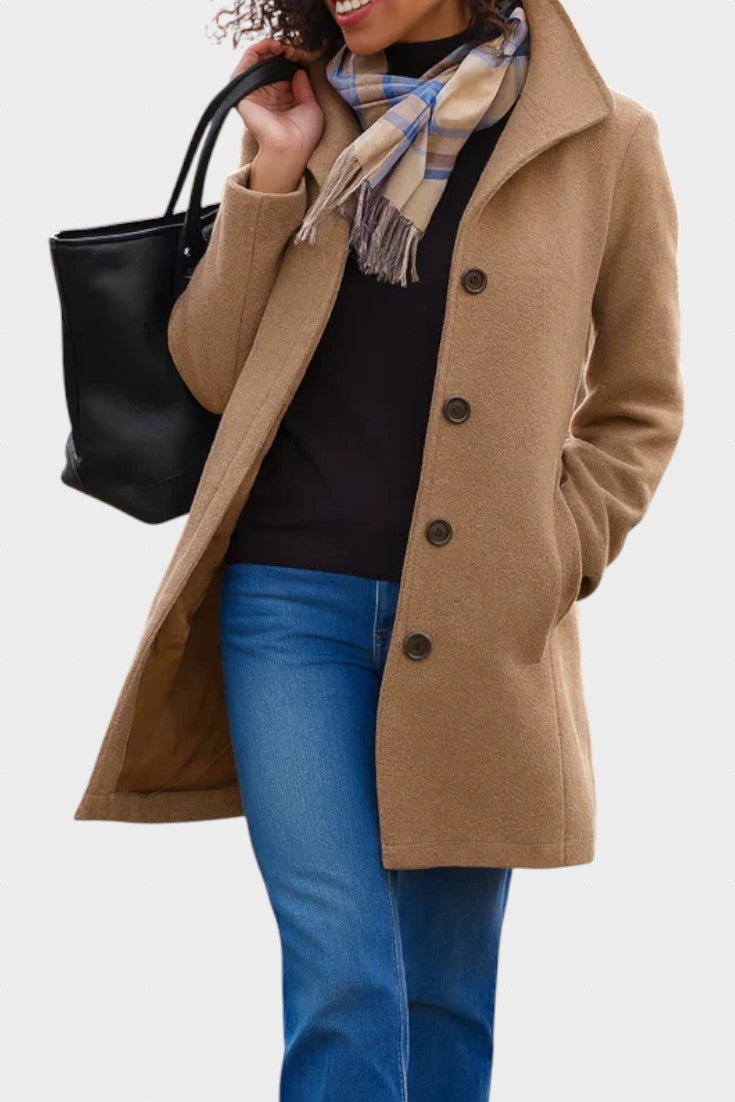 Classic Tailored Wool Blend Coat with Button Front and Pockets